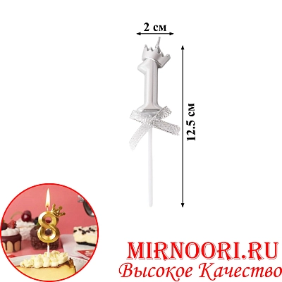 Свечи для торта Цифра СЕРЕБРО 3359-1 (1х600)