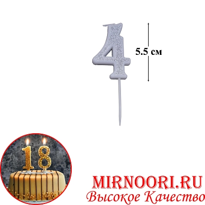 Свечи для торта Цифра СЕРЕБРО 6653-4 (1х600)